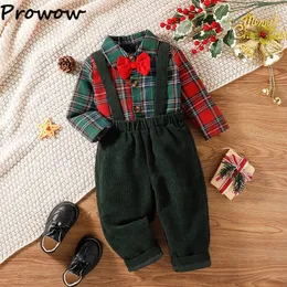 衣料品セットProwow Baby Christmas Set Boys Patched Work Plain Collar Shirter Green Coat Year Clothing 231214