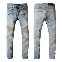 Jeans per uomo Denim Uomo super skinny Biker Slim Pantaloni strappati al ginocchio Rock Distressed Moto Patchwork Fit Street Grey Designer Long Straigh