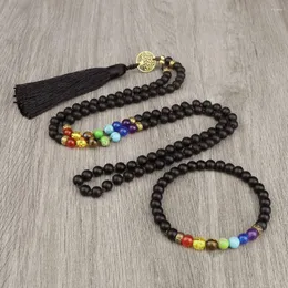 Colar brincos conjunto 7 chakra 108 japamala contas fosco preto ônix para mulheres masculino artesanal atado rosário jóias yoga meditação pulseira