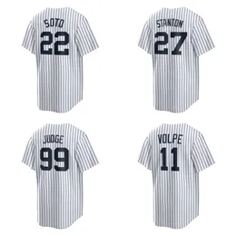 Juan Soto 22 Jerseys de Beisebol Aaron Juiz 99 Anthony Volpe 11 Giancarlo Stanton 27 Anthony Rizzo 48 Jersey Branco Cor Botão Up Masculino Tamanho S-XXXL Costurado