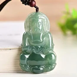 Anhänger Halsketten Natürliche Jadeit Guanyin Buddha Mit Seil Kette Halskette Männer Frauen Burma Zertifizierte Jade Fengshui Charms Glück Amulett Geschenk