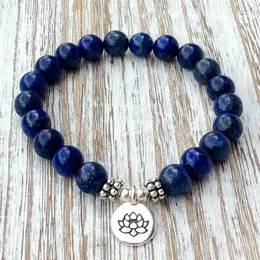 SN1039 Äkta Lapis Lazuli -armband Natural Stone Bead Men's Armband Throat Chakra Spiritual Yogi Gift 257e