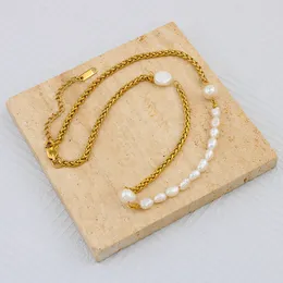 Baroque Natural Pearl Spliced Chain Necklace Stainless Steel Light Luxury Fashion Versatile Women's Clavicle Chain South Korea's Dongdaemun