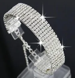 Multilayer Luxury Crystal Rhinestone Armband för kvinnor Bröllop Bridal Bangle 925 Silver Gold Plated Fashion Jewelry Party Gifts6679656