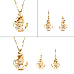 Комплект ожерелья и сережек, эмалевый чайник с бурундуком, модный кулон, стильный женский аксессуар 97QE