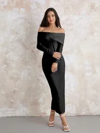 Casual Dresses Women Acute S Slim Tube Dress Solid Color Long Sleeve Twist Front Ankle Length For Party