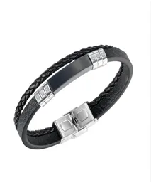 Pulseira de couro preto para homens multicamadas malha tira de aço inoxidável minimalismo mão marca jóias meninos presentes66214127169135