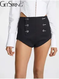 Kvinnors shorts Yuerwang Women 2023 Spring Summer High Waist Ultra Short Button Dekorativt svart mode Alla matchar damer