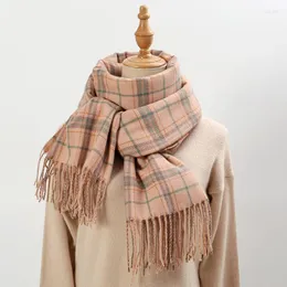 Lenços xadrez lenço de lã para mulheres engrossar pescoço quente cashmere inverno borla cachecóis xales feminino longo cobertor pashmina envoltórios de grandes dimensões