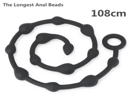 Nya längsta analpärlor 108 cm Anal Plug Sex Toys for Woment och Men Silicone Prostate Massager Erotic Flirt Toy Drop Y19101129432