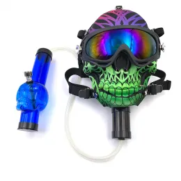 Silikon Yüz Maskesi Bong Sigara Gaz Masa Gaz Maskesi Bongs Kafatası Deseni Güneş Gözlükleri ile Akrilik Su Borusu Maskeli Yapma Maskeleri kuru bitki nargile ll