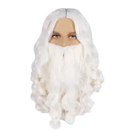 Cosplay perucas papai noel barba peruca conjunto completo branco grande role play cabelo