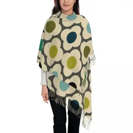 ベレー帽Orla Kiely Flowers Abstract Tassel Scarf女性ソフト幾何学的ショールラップ女性冬のスカーフ