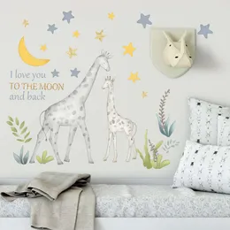 Eu te amo dos desenhos animados girafa mãe e crianças adesivos de parede estrelas lua decalques para quarto das crianças do berçário do bebê mural papel de parede