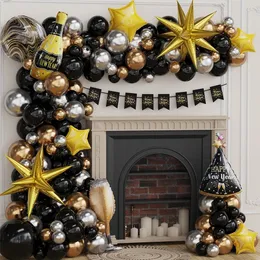 Other Event Party Supplies 128pcs Happy Year Balloon Garlan Kit Black Gold Wine Bottle Foil Balloon Merry Christmas 2024 Year Eve Party Home Decor 231214