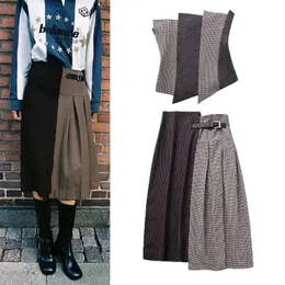 الملابس العرقية TRAF أنثى تصنيف MIDI SKIRT 2023 كلاسيكية الخريف أزياء منتصف الصعود لا متماثل نساء النساء الأنيقة المعادن الجانبية Buckled 231213