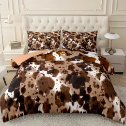 Zestawy pościeli brązowe krowy zestaw pocieszyciel Królowej King size z 2 pasującymi poduszkami dekoracja sypialni 231214