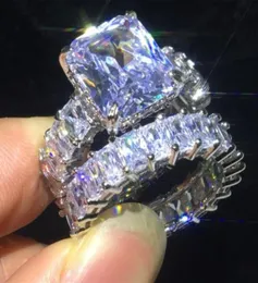Vecalon Lovers Ring Sets 925 Sterling Silber Princess Cut Diamant Verlobung Eheringe für Frauen Fingerschmuck2448566