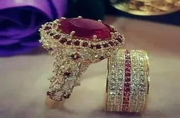 ウェディングリングゴージャスな2pcsset crystal for luxury zirconロマンチックな女性婚約リングファッションパーティーギフトジュエリー1435781