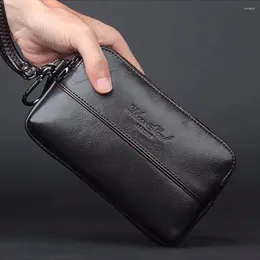 Wallets Genuine Leather Men Clutch Belt Waist Fanny Pack Bags Multi-purpose Purse Cell/Mobile Phone Case Cover Holder Wrist Bag Wallet