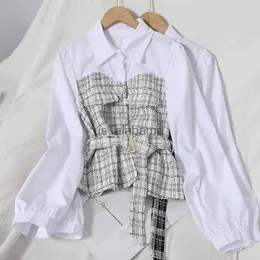 Women's Blouses Shirts VANOVICH Fashion Patchwork Contrast Color Plaid Waist Slim Shirts Autumn New Elegant Single Breasted Casual Shirt YQ231214