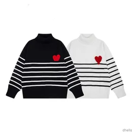 Amis Am i Paris Sweater Amiparis Classical Black White Stripe Designer Knitted Jumper Jacquard Love Heart Coeur Sweat Men Women Pull Turtleneck