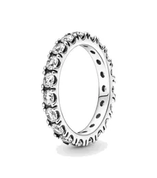 Jóias finas autêntica 925 prata esterlina anel ajuste charme espumante linha eternidade noivado diy anéis de casamento 1313226