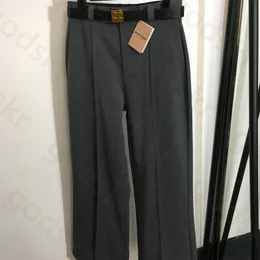 Pantaloni con fibbia in pelle metallica Pantaloni da abito larghi a vita alta firmati da donna Pantaloni a gamba dritta alla moda