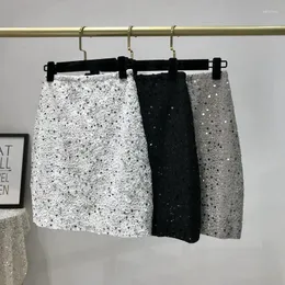 Kjolar 2023 glänsande paljetter koreansk stil kvinnlig design flicka kort kjol vår och sommar hög midja bantning a-line