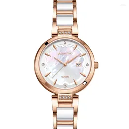 Montres-bracelets Qualité Bracelet en acier inoxydable Strass Mode Femme Montre Calendrier étanche Calendrier rond Cadran Quartz Luxe Dames