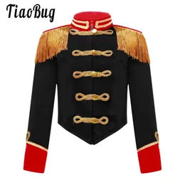 Down Coat Meninas Halloween Circus Ringmaster Role Play Top Stand Collar Tassel Jacket Crianças Ringleader Baterista Major Cosplay Stage Costume 231214