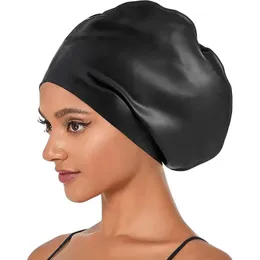 Badekappen, Silikon, extra große Badekappe für langes Haar, Zopf, wasserdicht, für Damen, Herren, Damen, Tauchhaube, Hut, lockerer Kopf, afrikanisch, Übergröße, 231213