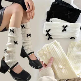 Calcetines de mujer con lazo japonés JK, lazo de lana tejido, Lolita Y2k, cubierta de pie coreana Harajuku, pila para invierno y otoño