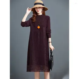 Vestidos casuais outono e inverno versátil vestido de renda de malha para mulheres 2023 moda cashmere suéter versão coreana solta ajuste festa vestido