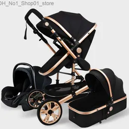 Poussettes # Poussettes # Multifonctionnel 3 en 1 bébé poussette de luxe Portable haut paysage 4 roues chariot pliant or Born218h Q231215