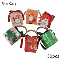 Present Wrap Stobag-Colored Candy Box med band Hantera godislåda Förpackning Snack Kids Hemmöte Dekorativa leveranser Julafton 50st 231214