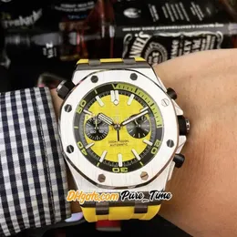 Nowy nurka vk miyota kwarc chronograf męski zegarek żółta tarcza stopwatch czarna stalowa stalowa obudowa żółty gumowy pasek gents sport W231A