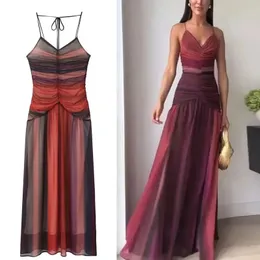 Urban Sexy Dresses Traf Women Fashion Gradient Midi Dress V Neck Sleeveless Backless Slip Robe 2024 Elegant Evening Vestidos 231213