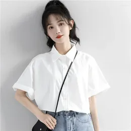 Damesblouses Damesoverhemden Preppy stijl Effen Wit Zomer Casual Korte mouw Koreaans Modieus Chic Blusas Streetwear Vakantietops