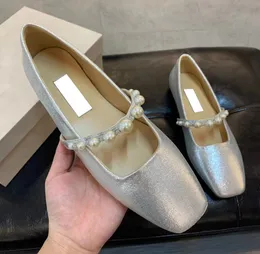 Temperamento Nuevos zapatos formales Zapatos de ballet de fondo plano Cabeza cuadrada Zapatos cómodos de cristal de perlas sexy para mujeres EU35-41 con bolsa para el polvo