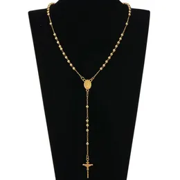 Fashion HIp Hop Rosary Pray Bead Jesus Cross Long Necklaces Pendants Bead Necklace for men women300G