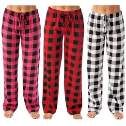 Calças femininas 2023 em linha reta perna larga senhoras casual xadrez impresso pijama elástico corda calças femininas pantalones de mujer