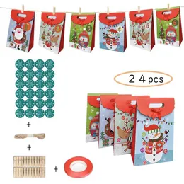 ديكورات عيد الميلاد تقويم Advent Calendar Paper Candy Bag 1-24 ملصقات الأطفال منتجات هدايا مهرجان 309g