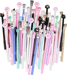 Gel Pens 50 Pcs Cute Cartoon Novelty Ink Cat Writing 05 Mm Black Fun Kawaii Bulk for Kids Office School Supplies 231213