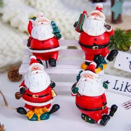 4PCS Lot Christmas Wiseld Dekoracja Dekoracja żywicy Święty Mikołaj Miniaturowa figurka Xmas Party Home Ornament235h