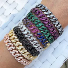 Łańcuch Bling Iced Out Cz Cuban Miami Link Bracelets złoto kolor czarny niebieski zielony bransoletka cyrkon Hip Hop Jewelry 231214