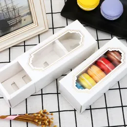 Transparent Macaron Box Drawer Box Chocolate Boxes Cake Boxes Cookies Biscuit White Paper Box 14.5*5.5*5cm presentförpackningar Q496