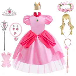 Flickans klänningar Peach Princess Dress for Girls Carnival Cosplay Halloween Rollspel Game Children Birthday Party Outfits Kid Kostymkläder 231213