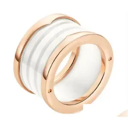 Band Rings Fashion Titanium Steel Love Ring Sier Rose Gold For Lovers White Black Ceramic Couple Gift Drop Delivery Jewelry Ring Dhqx7