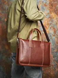 Briefcases NASVA Genuine Leather Men's Briefcase Casual Handbag Laptop Bag Shoulder Crossbody Commuter Office